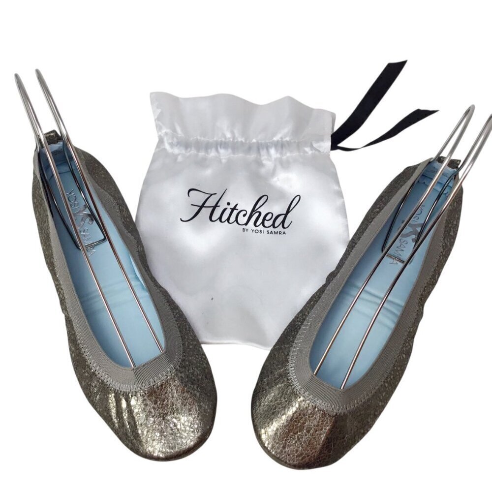 Yosi Samra Samara Size 8 Ballet Flats Foldable Platinum Glitter Hitched YS